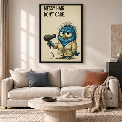 Messy Hair Funny Blue Bird Wall Art 2