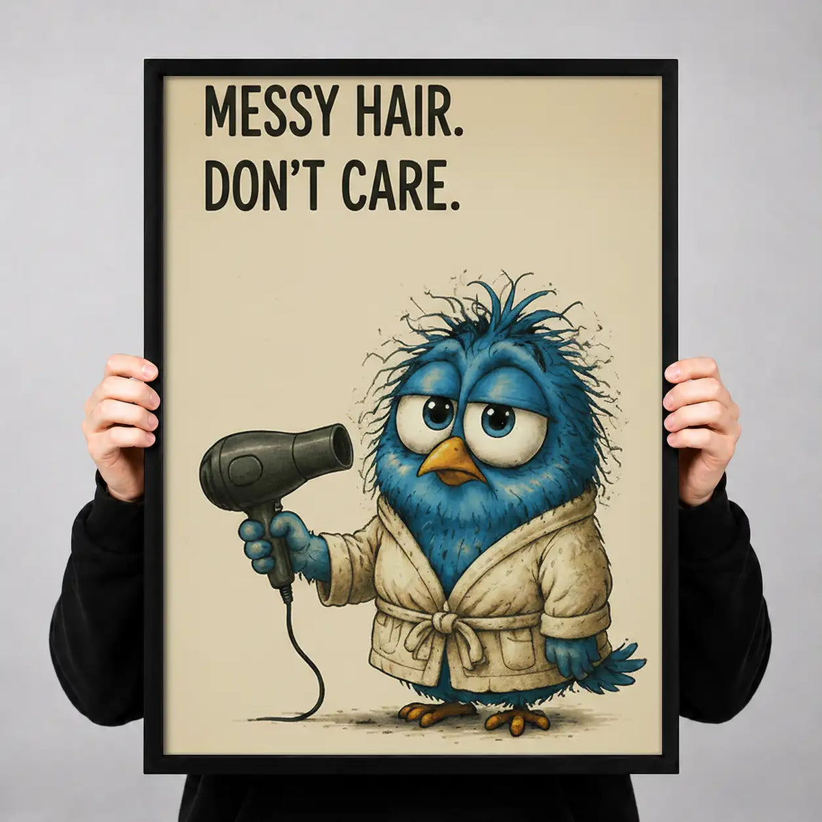 Messy Hair Funny Blue Bird Wall Art 3