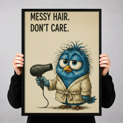 Messy Hair Funny Blue Bird Wall Art 3