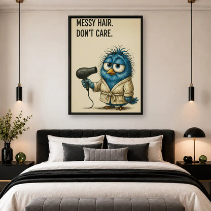 Messy Hair Funny Blue Bird Wall Art 4
