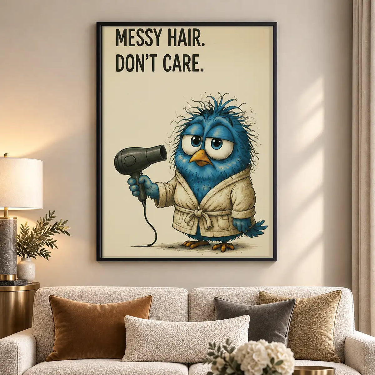 Messy Hair Funny Blue Bird Wall Art 5