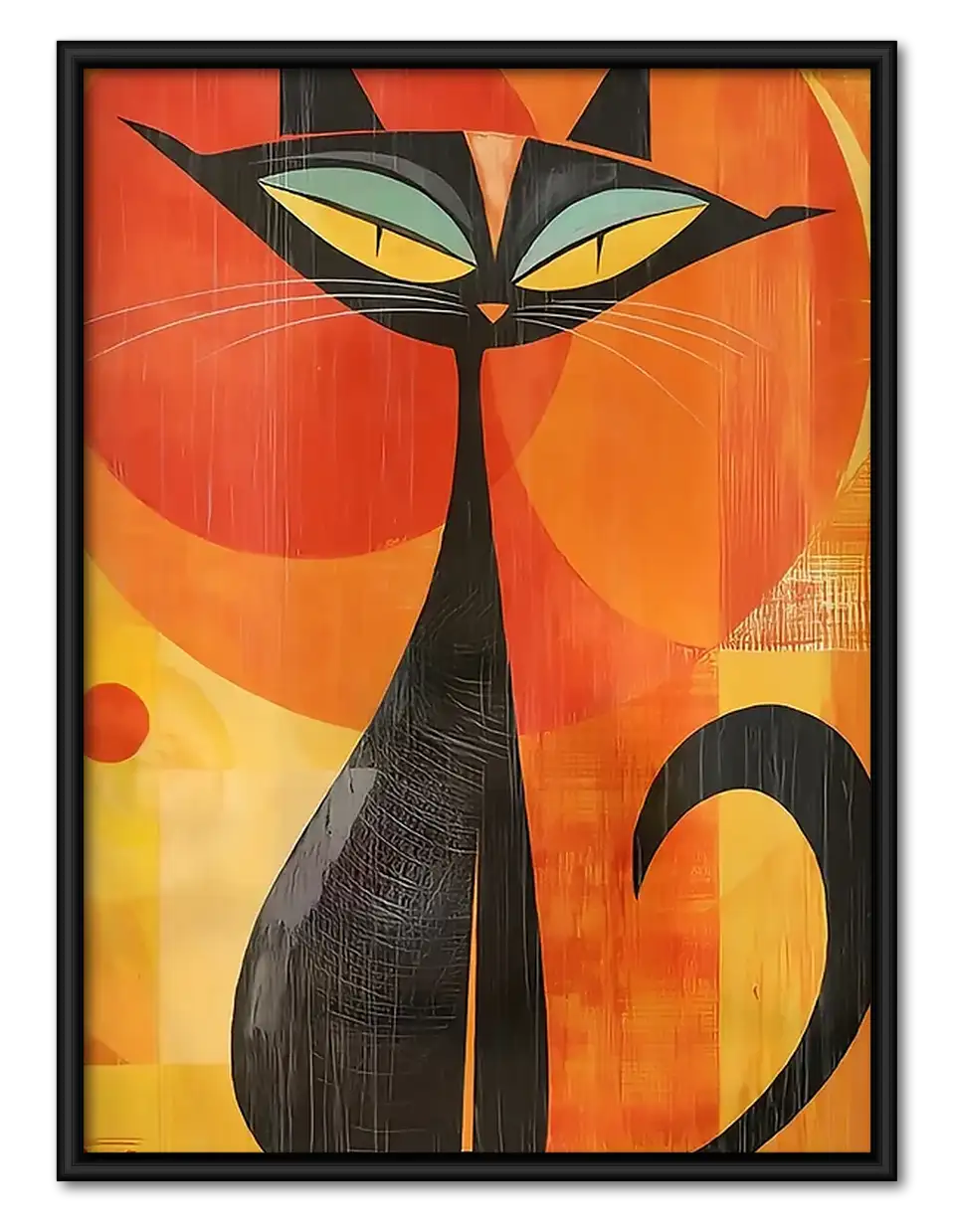 Mid-Century Black Cat on Orange Wall Art 1