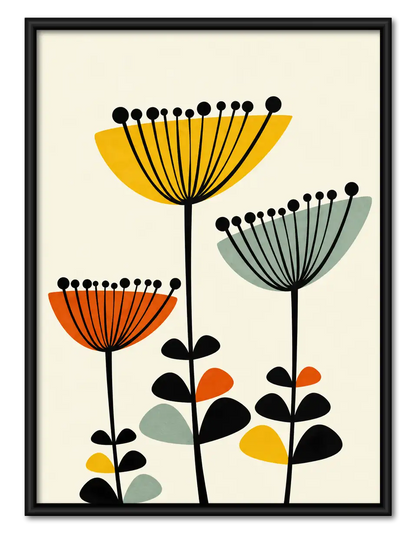 Mid-Century Colorful Flower Wall Art 1