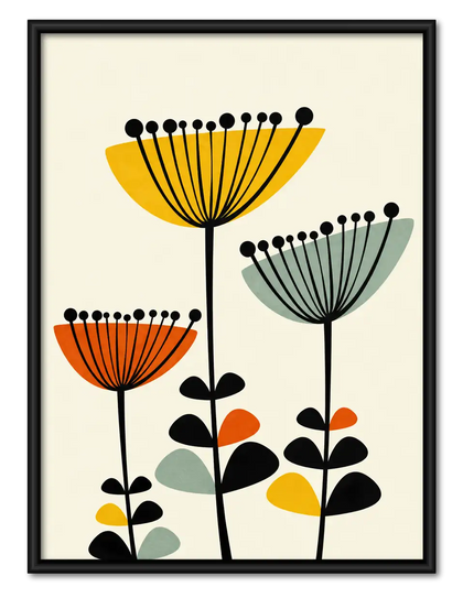 Mid-Century Colorful Flower Wall Art