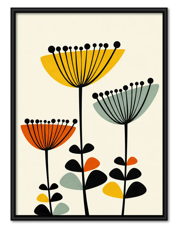 Mid-Century Colorful Flower Wall Art