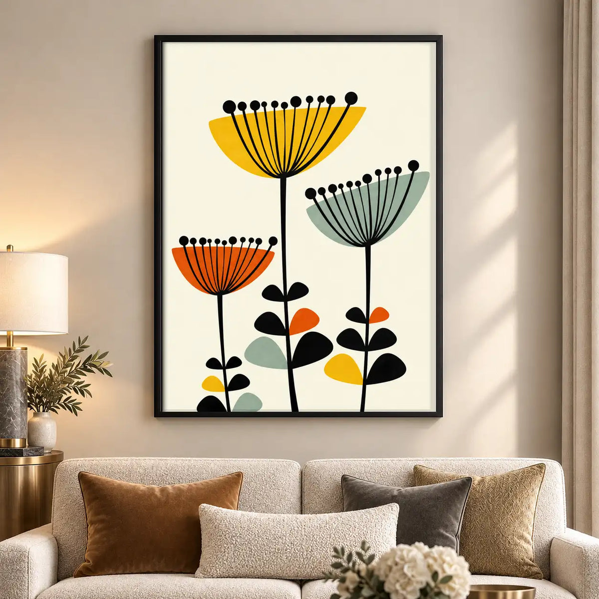 Mid-Century Colorful Flower Wall Art 5