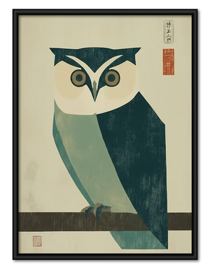Mid Century Geometric Blue Owl Wall Art