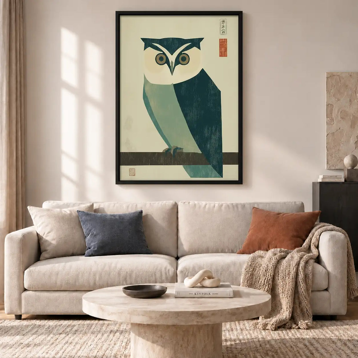 Mid Century Geometric Blue Owl Wall Art 2