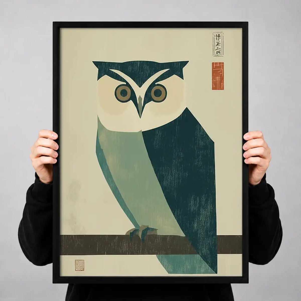 Mid Century Geometric Blue Owl Wall Art 3