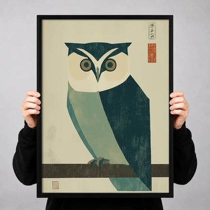 Mid Century Geometric Blue Owl Wall Art 3