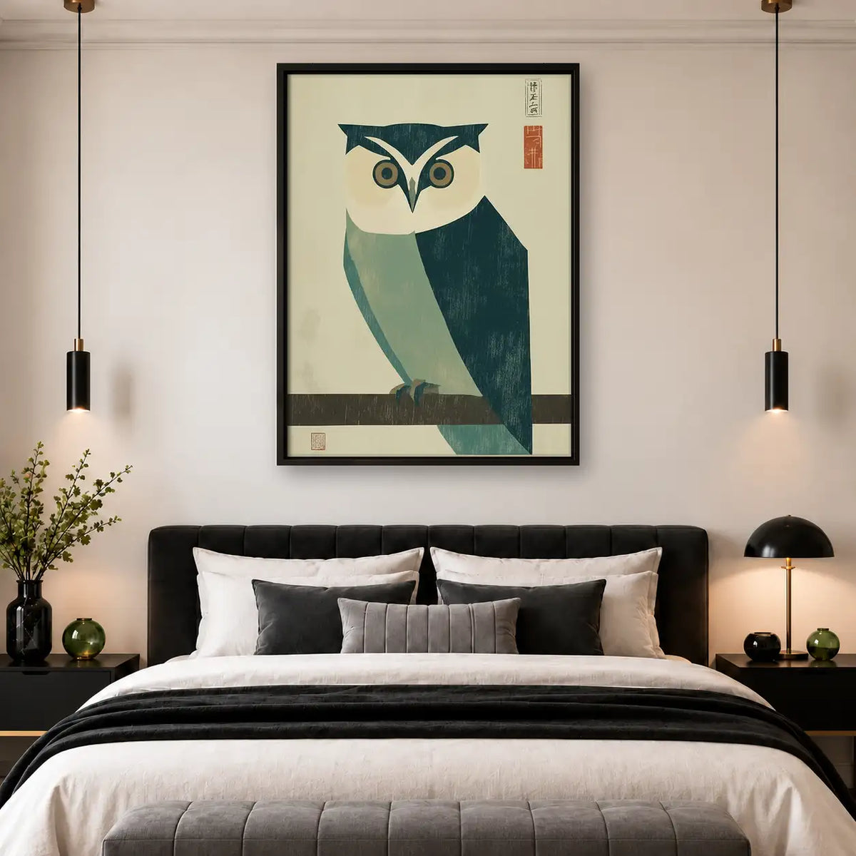 Mid Century Geometric Blue Owl Wall Art 4