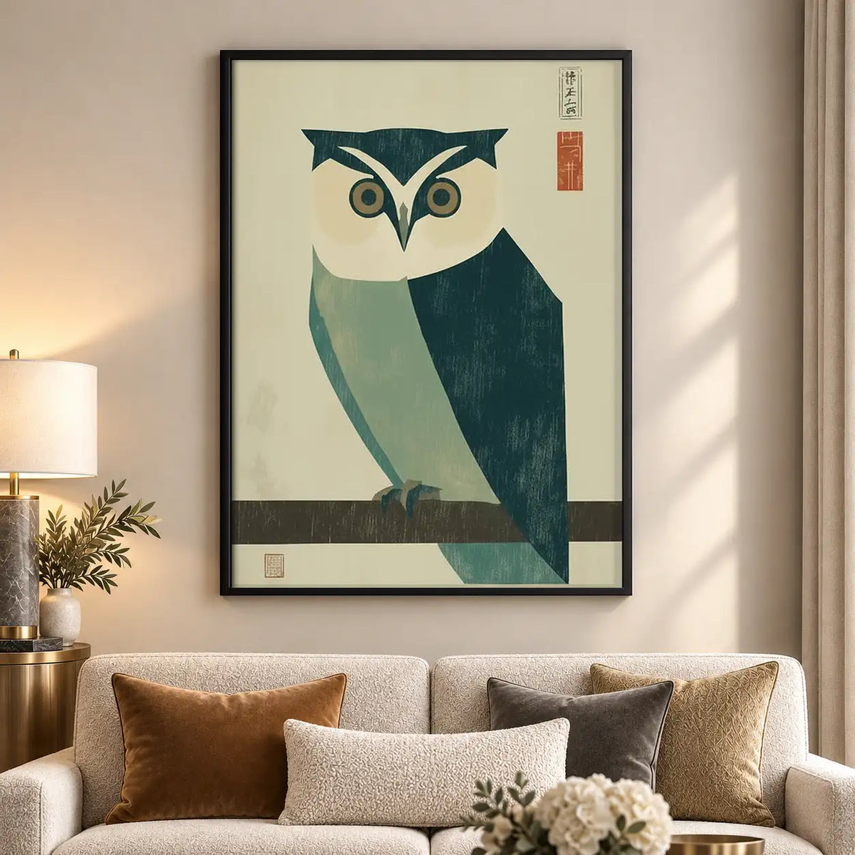 Mid Century Geometric Blue Owl Wall Art 5