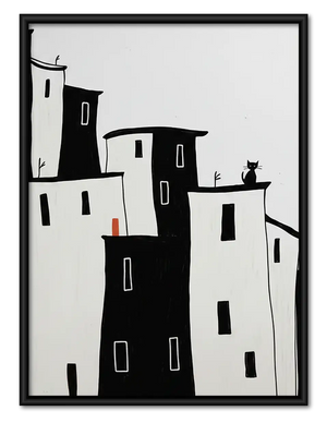 Minimal Black and White Hill Town Wall Art