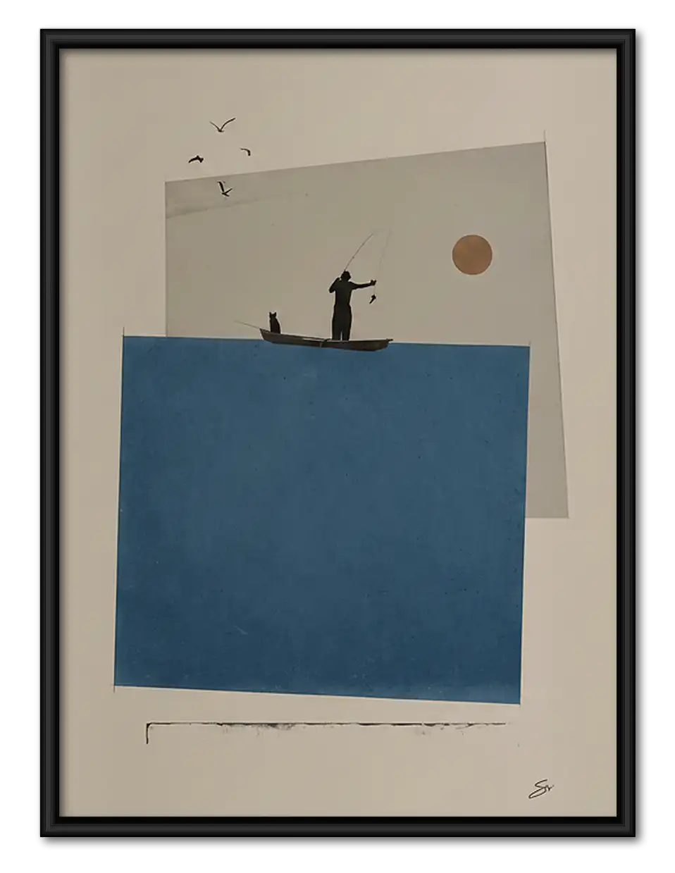 Minimal Blue Geometric Balcony Scene Wall Art 1
