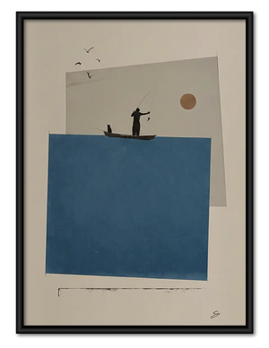 Minimal Blue Geometric Balcony Scene Wall Art