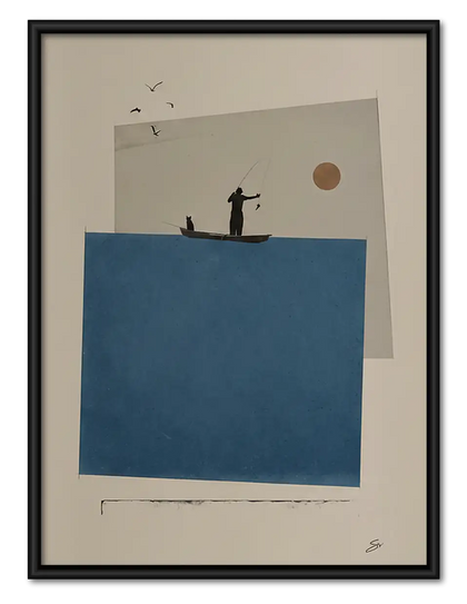 Minimal Blue Geometric Balcony Scene Wall Art