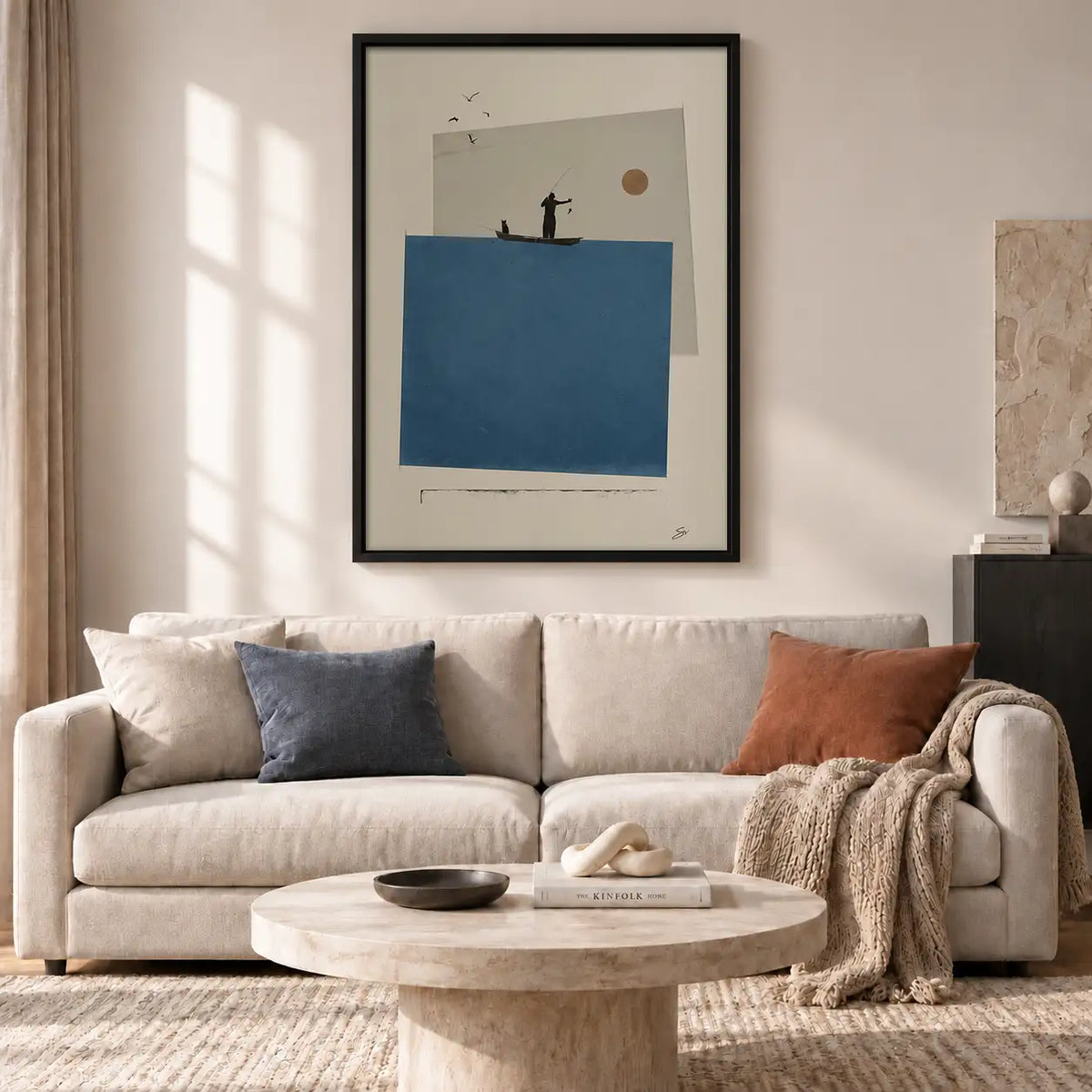 Minimal Blue Geometric Balcony Scene Wall Art 2