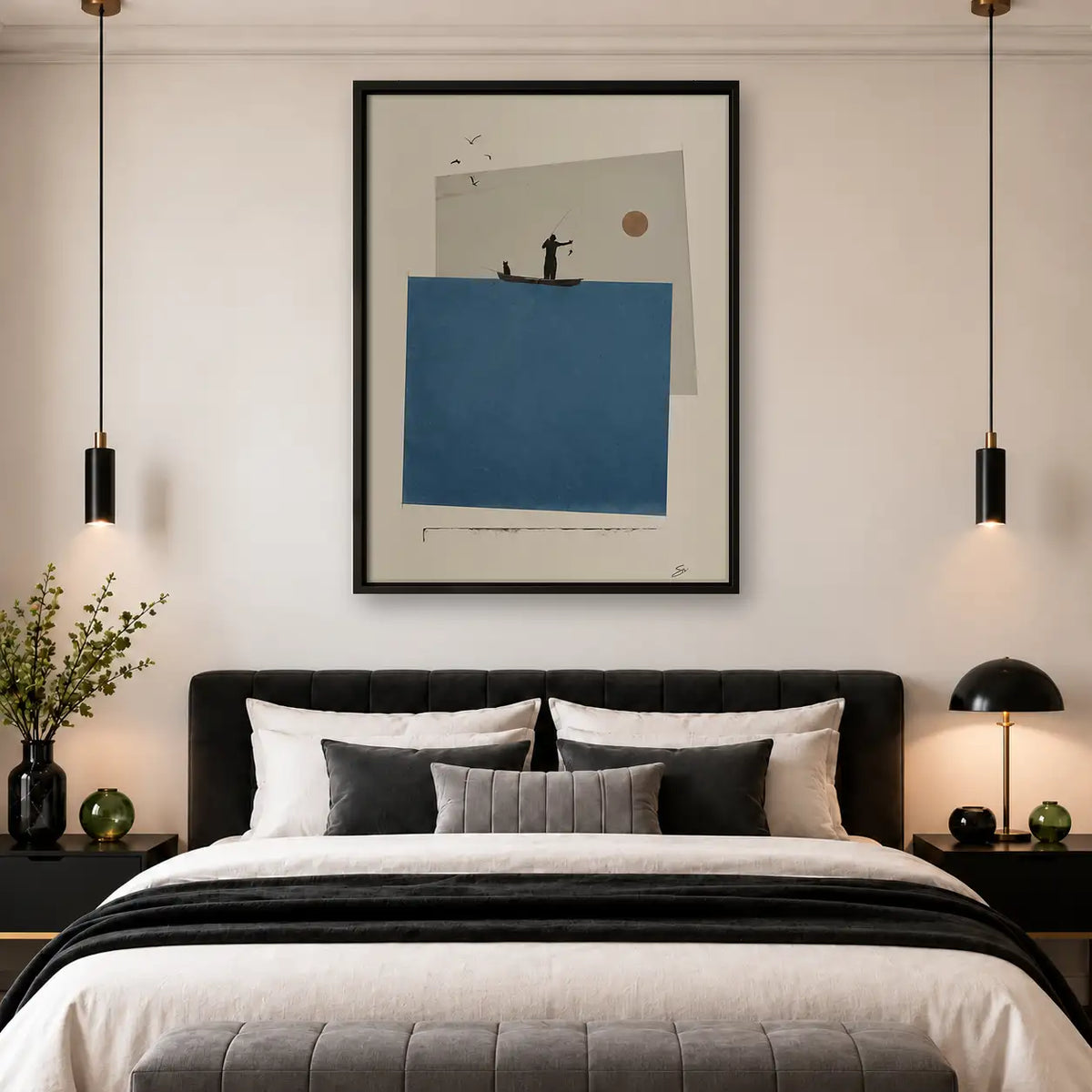 Minimal Blue Geometric Balcony Scene Wall Art 4