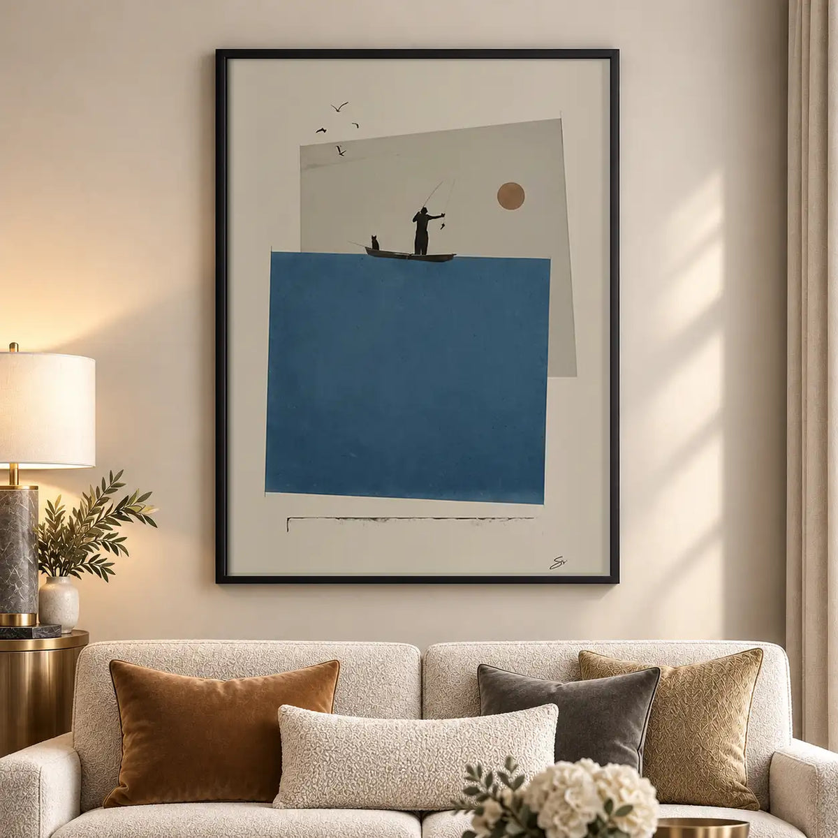 Minimal Blue Geometric Balcony Scene Wall Art 5
