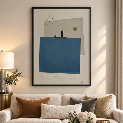 Minimal Blue Geometric Balcony Scene Wall Art 5