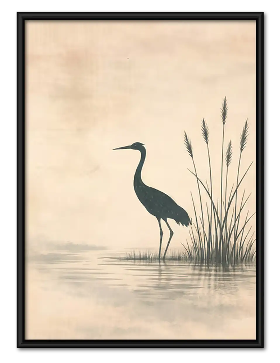 Minimal Blue Heron in Mist Wall Art 1