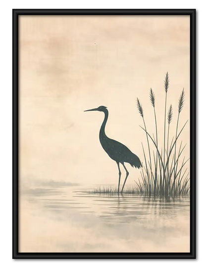 Minimal Blue Heron in Mist Wall Art