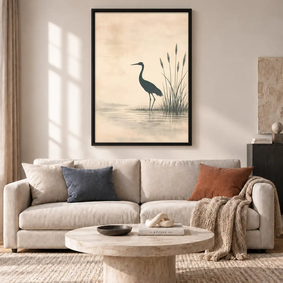 Minimal Blue Heron in Mist Wall Art 2