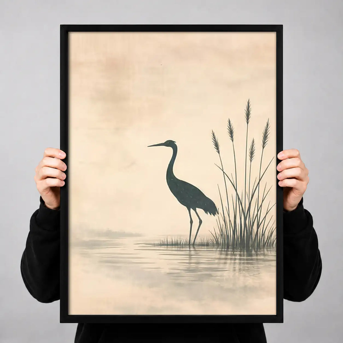 Minimal Blue Heron in Mist Wall Art 3