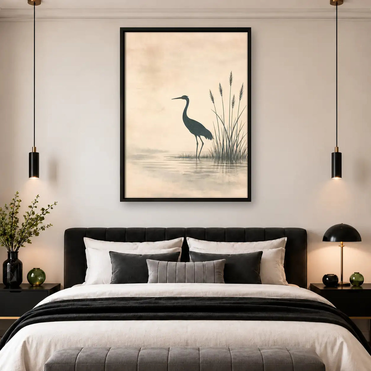 Minimal Blue Heron in Mist Wall Art 4