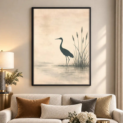 Minimal Blue Heron in Mist Wall Art 5