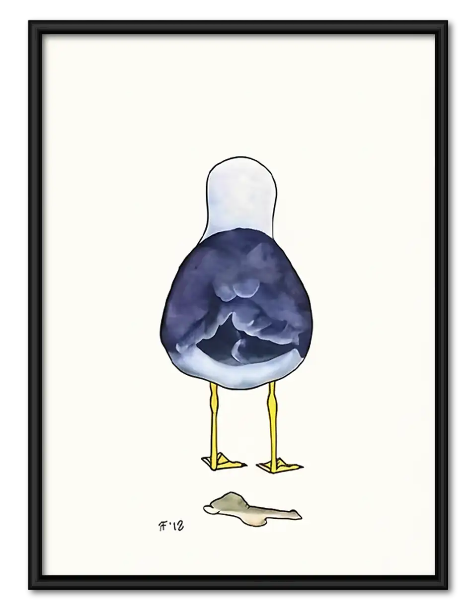 Minimal Blue Seagull Rear View Wall Art 1