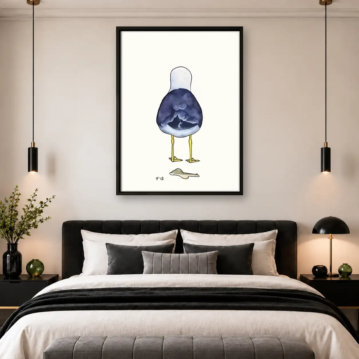 Minimal Blue Seagull Rear View Wall Art 4