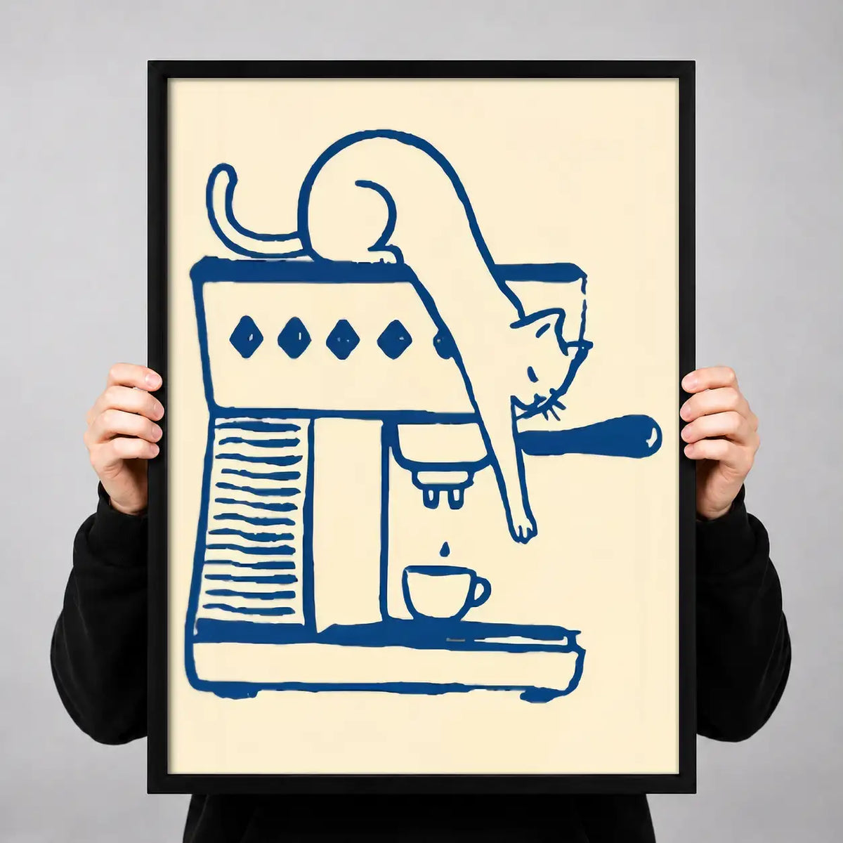 Minimal Cat Coffee Machine Line Art 3