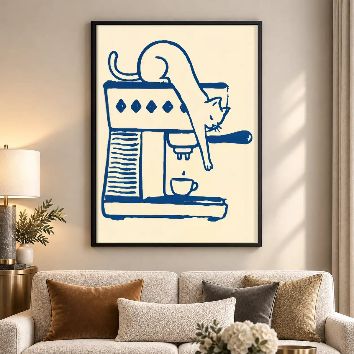 Minimal Cat Coffee Machine Line Art 5