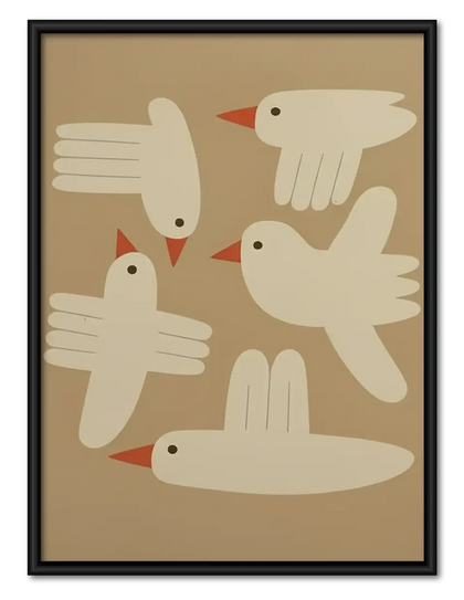 Minimal Flying White Birds Wall Art