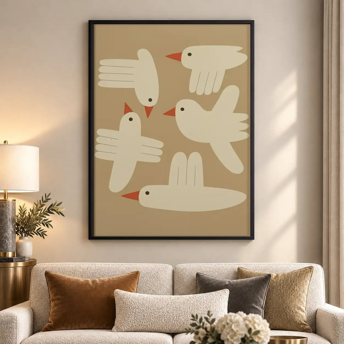 Minimal Flying White Birds Wall Art 5