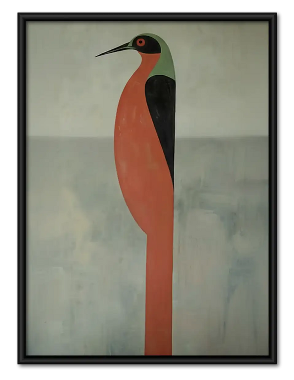 Minimal Red and Black Bird Wall Art