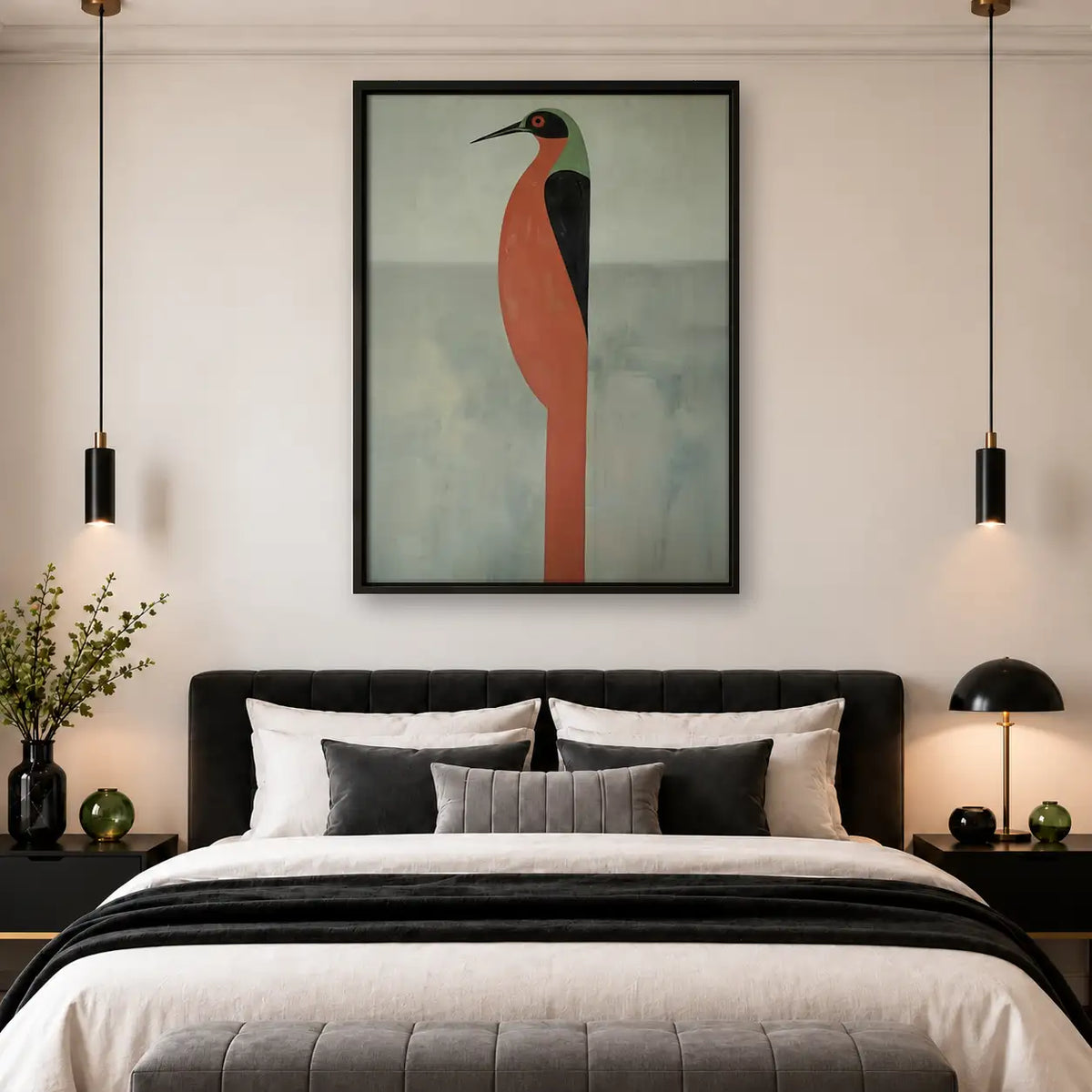 Minimal Red and Black Bird Wall Art 4