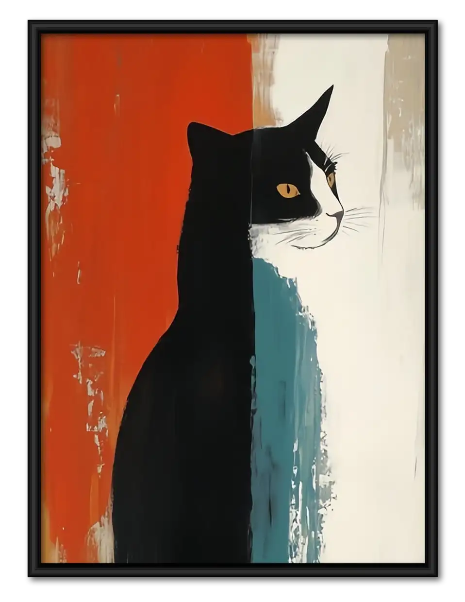 Minimal Tuxedo Cat Side Profile Wall Art 1