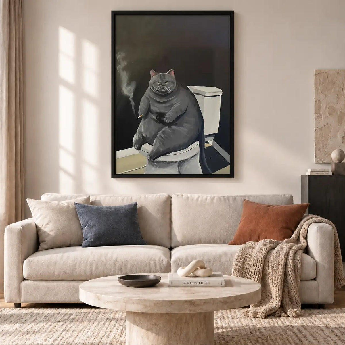 Moody Gray Cat Bathroom Wall Art 2