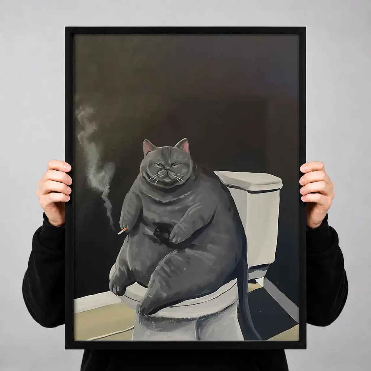 Moody Gray Cat Bathroom Wall Art 3