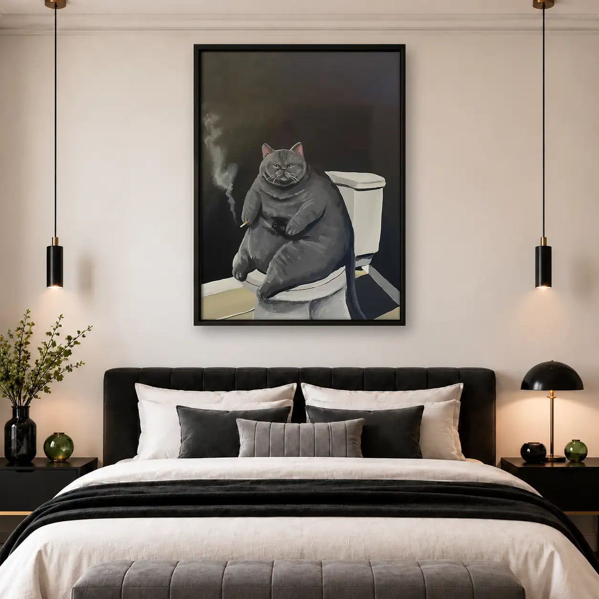 Moody Gray Cat Bathroom Wall Art 4