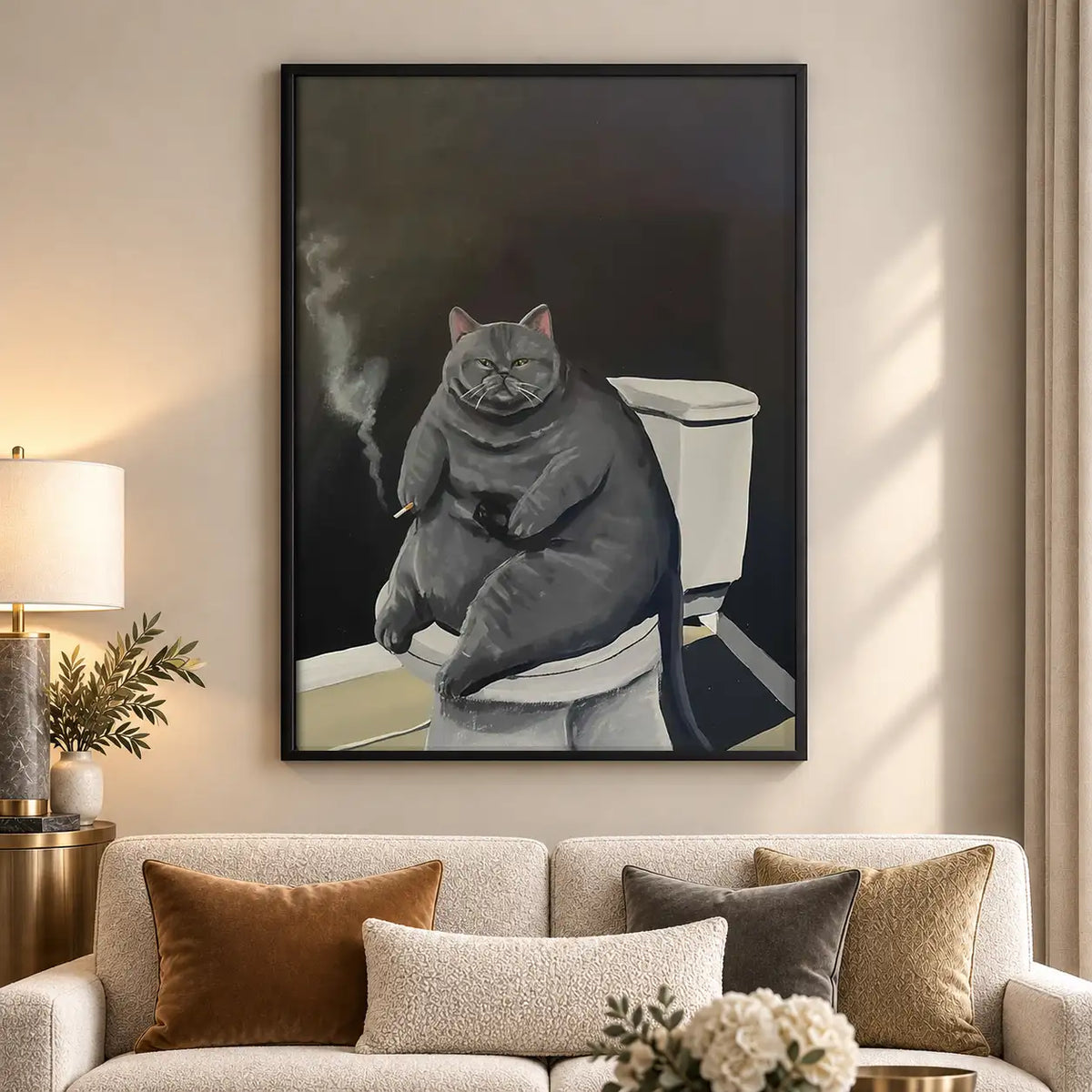 Moody Gray Cat Bathroom Wall Art 5