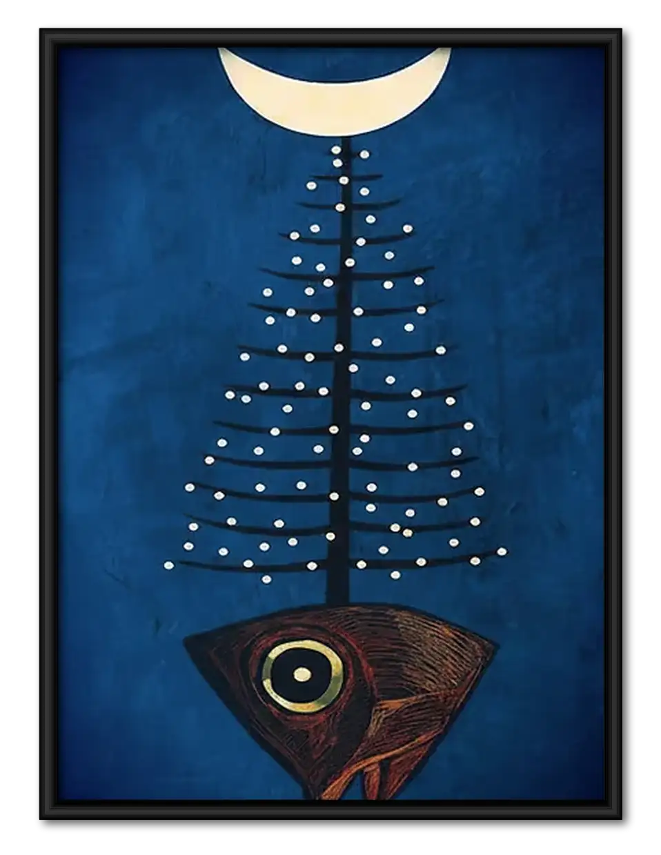 Moonlit Black Cat and Fishbone Tree Wall Art 1