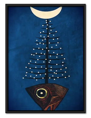 Moonlit Black Cat and Fishbone Tree Wall Art