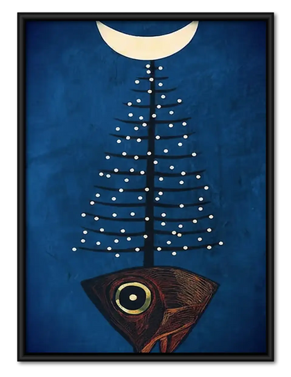 Moonlit Black Cat and Fishbone Tree Wall Art