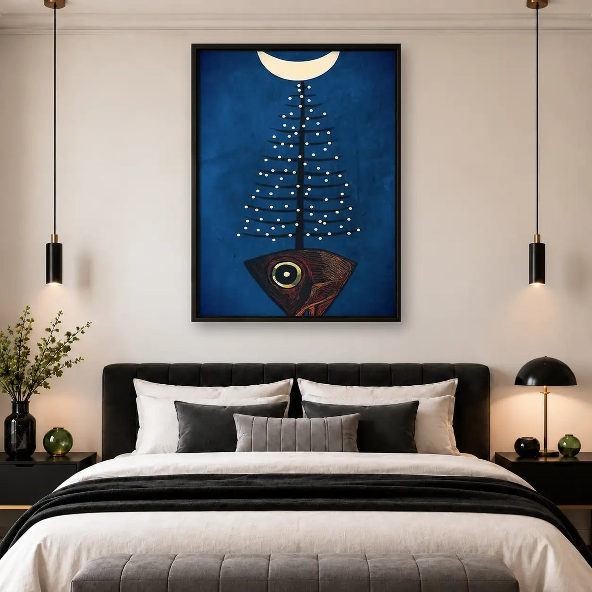 Moonlit Black Cat and Fishbone Tree Wall Art 4