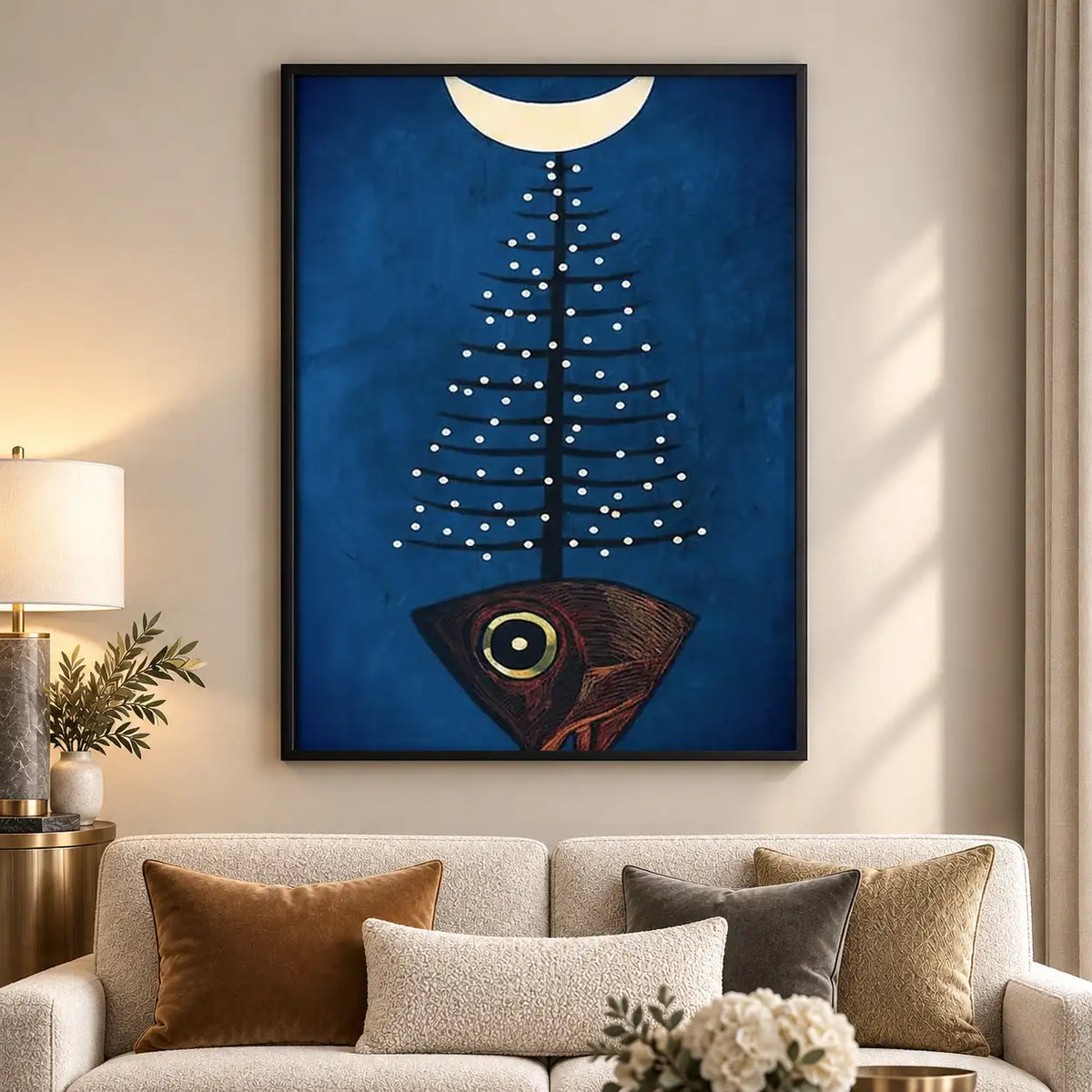 Moonlit Black Cat and Fishbone Tree Wall Art 5