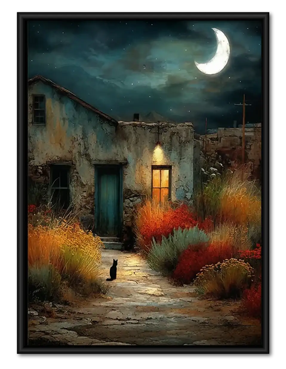 Moonlit Cottage Path Wall Art 1