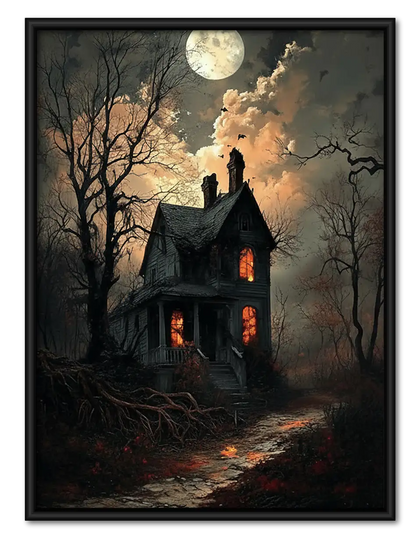 Moonlit Haunted House on Hill Wall Art